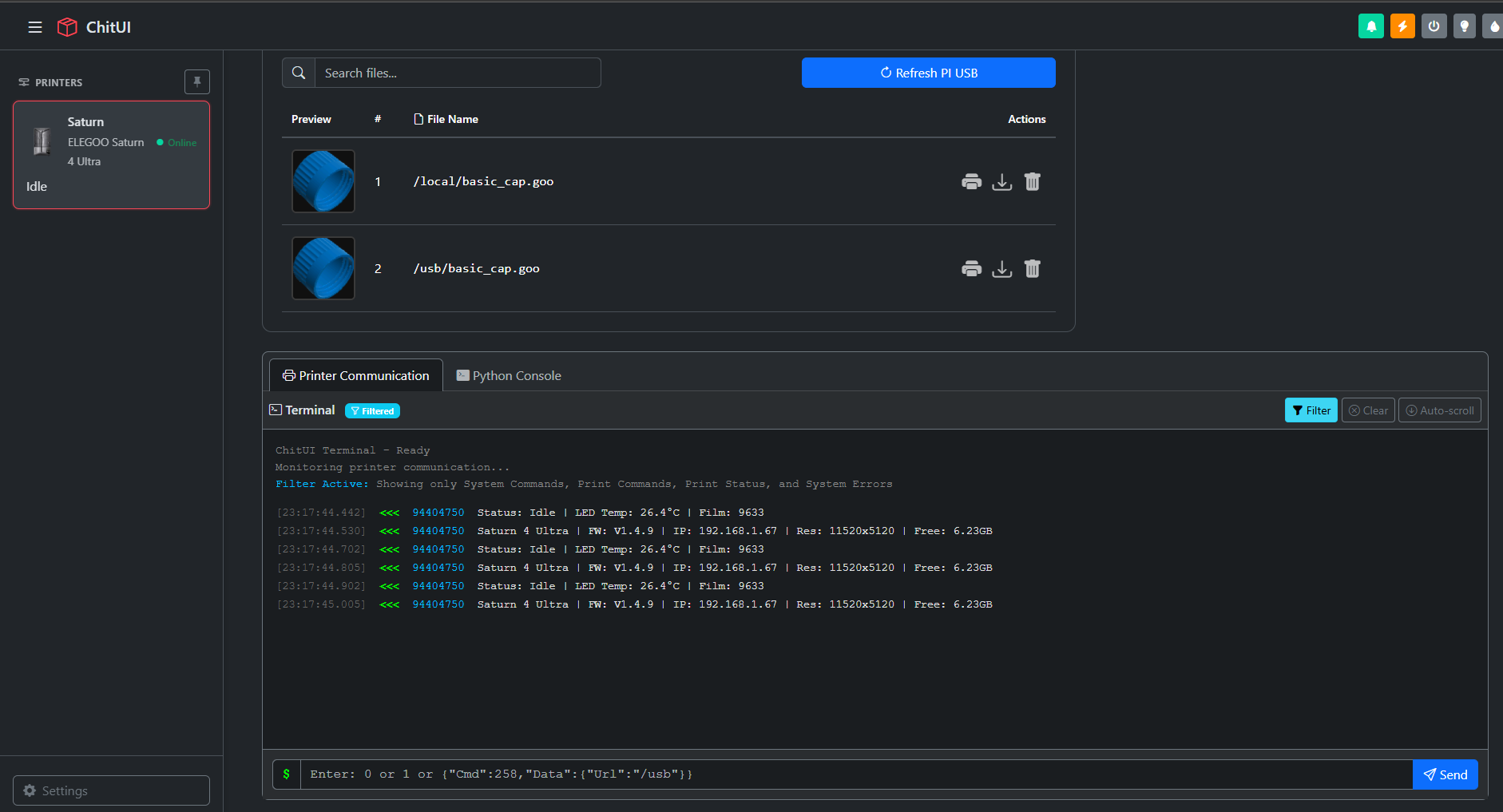 File list and terminal